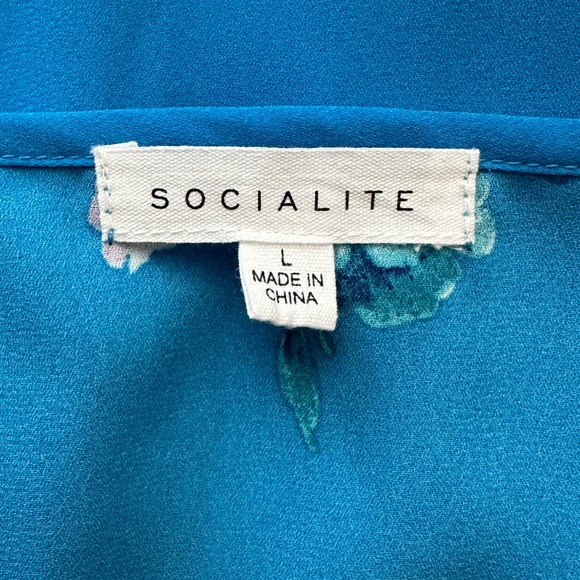 Socialite Women’s Ruffled Faux Wrap High/Low Midi Dress Royal Blue Floral Size L - Picture 11 of 12